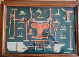 Tableau mural décoratif Jumping equestre en cuir et en bois
