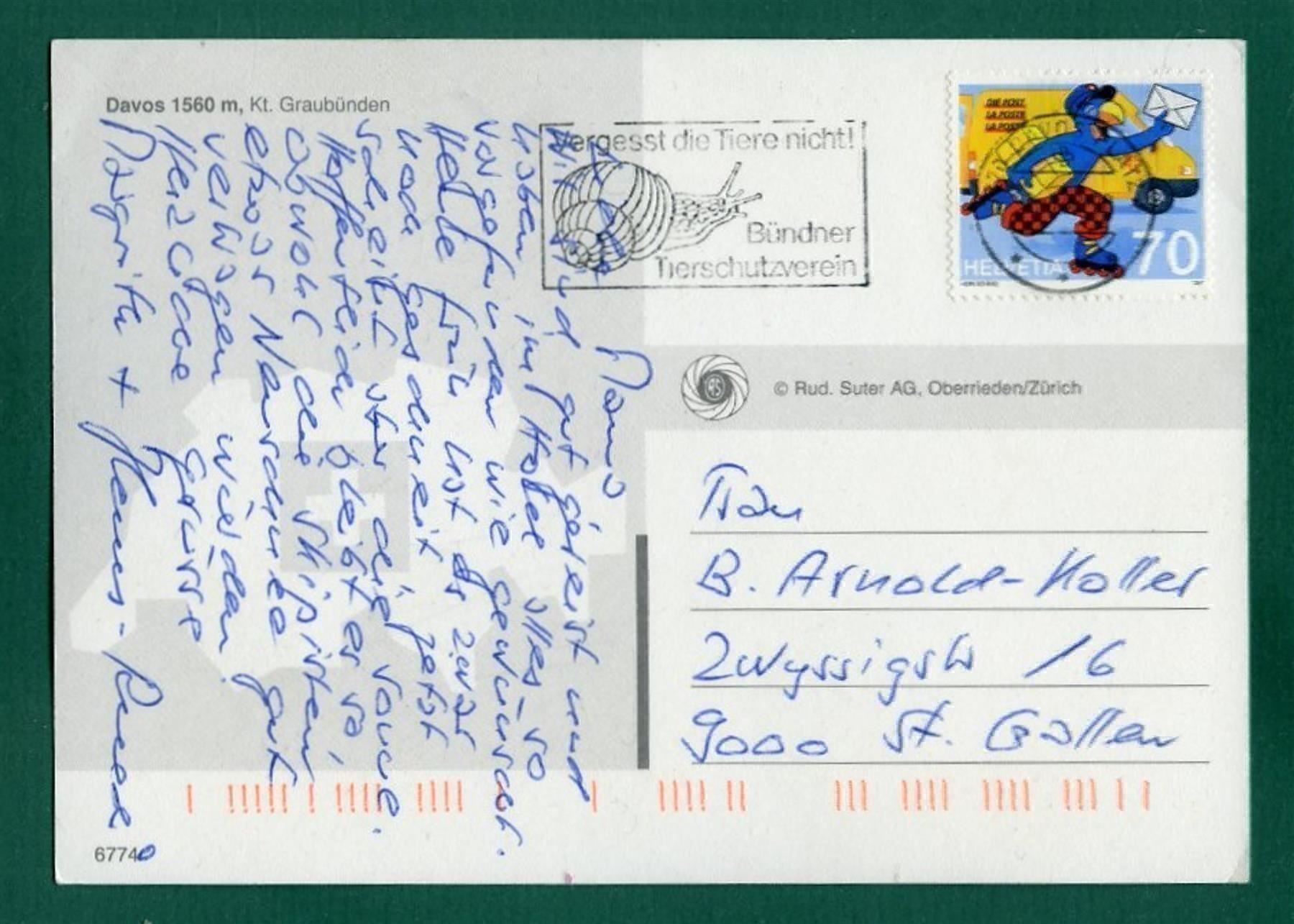 Cartoline postali: Davos im Winter, 1997, gelaufen, Grossformat – Usato da Sargans venduto da Hausi1951 1