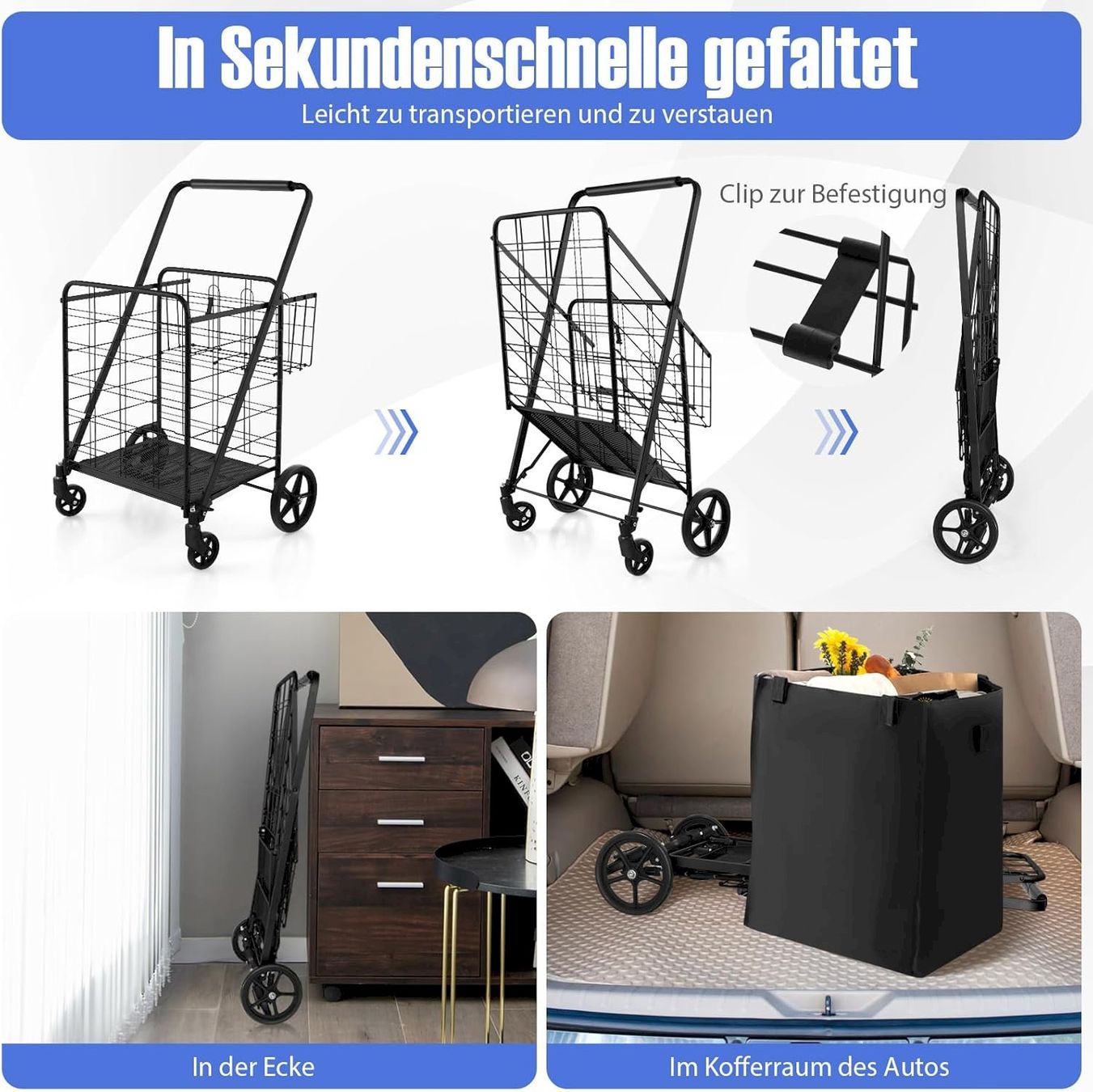 Altro per la casa: Klappbarer Einkaufstrolley auf Rollen – Nuovo e nell'imballaggio originale da Bottighofen venduto da zaap 4