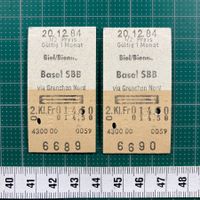 2 Billette Biel / Bienne - Basel SBB via Grenchen Nord, 1984