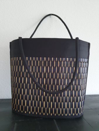 Schopping/Ausgangtasche aus Schilfgras,Schwarz/Weiss