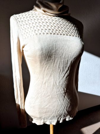 PULLOVER PULLI S 36 BEIGE SEIDE SILK STICKEREI STRICK TOP
