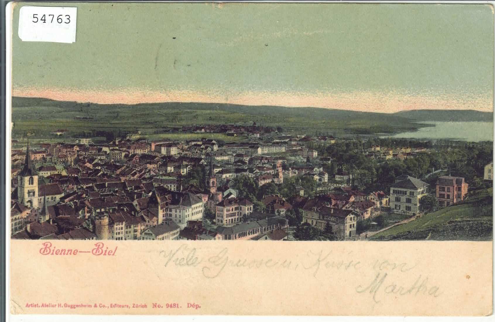 Cartoline postali: Bienne-Biel - Vue generale  - Litho – Usato da Ettingen venduto da Kartenplanet