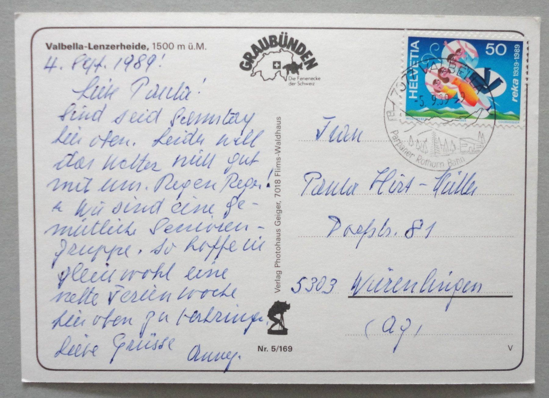 Cartoline postali: Valbella-Lenzerheide 1500 m ü.M. – Usato da Fétigny venduto da Billy2miny 1
