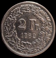 Top Silber 2 Franken 1862 SS Schweiz Sammelstück ab 1.-