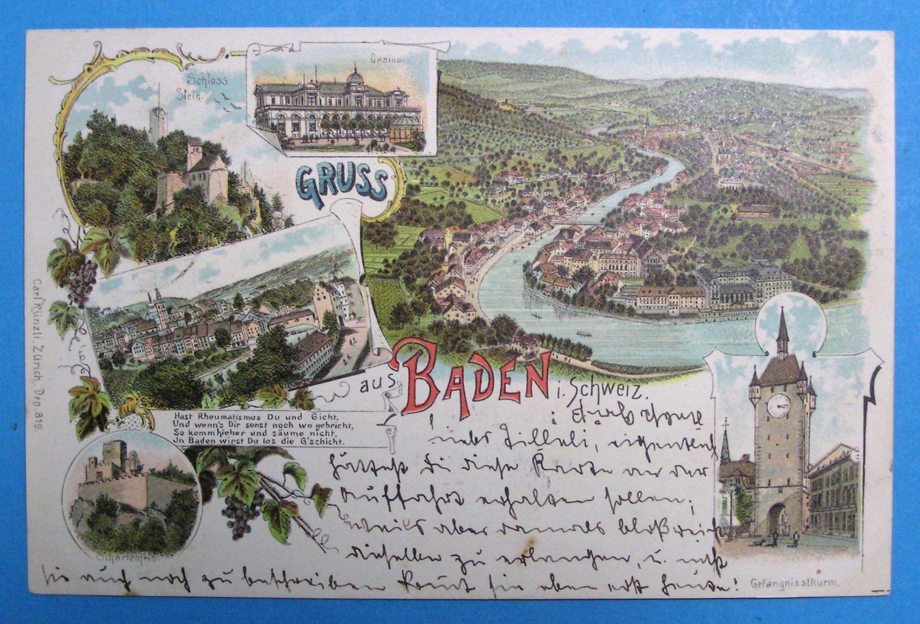 Cartoline postali: LITHO GRUSS AUS BADEN 1897 – Usato da Grenchen venduto da Antique-hunter