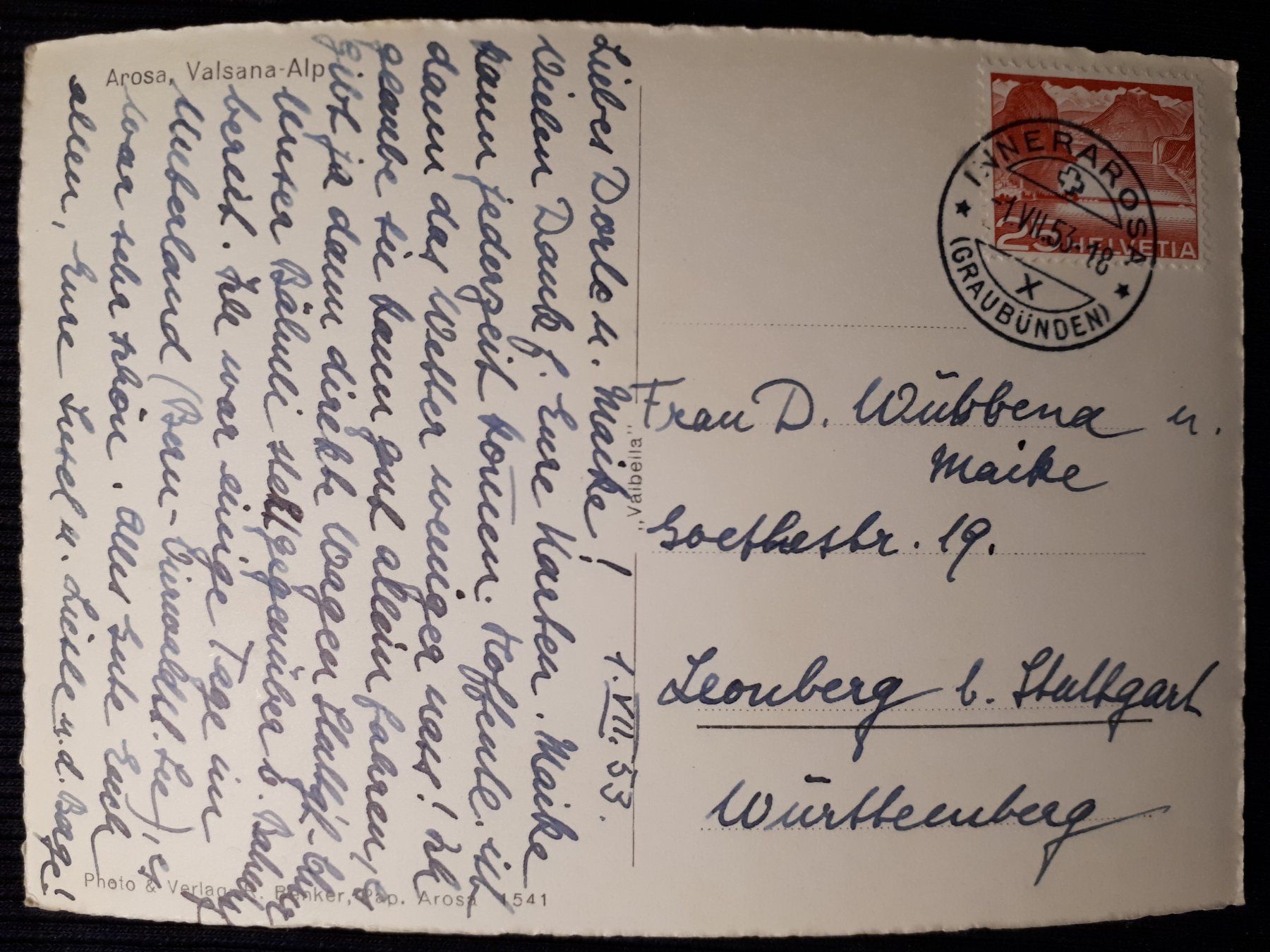 Ansichtskarten: AROSA 1953 – Gebraucht aus Ponto Valentino von giorgia06 1
