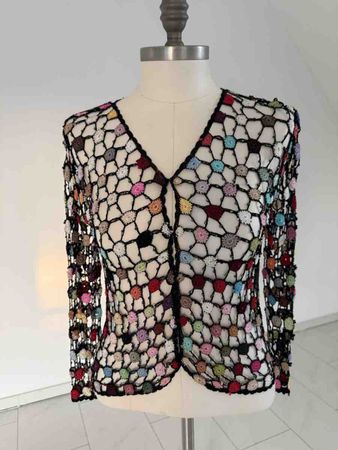 Damen Strickjacke gehäkelt schwarz bunt gebraucht