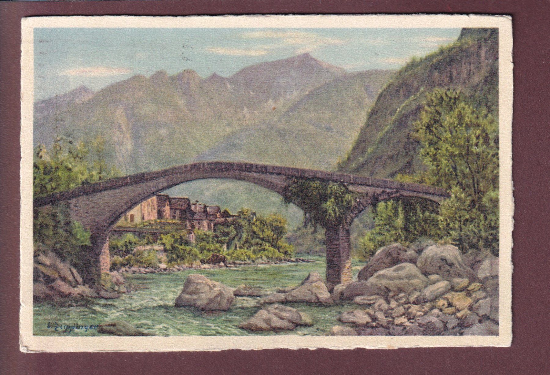 Cartoline postali: BIGNASCO - Ponte sulla Maggia - 1934 – Usato da Pully venduto da nicecards