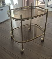 Serviertisch mit Glasplatte auf Rollen Retro