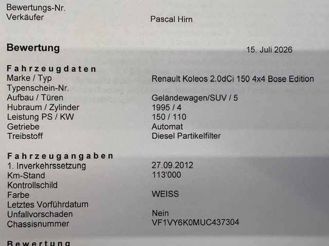 Renault Automobili: Renault Koleos 2.0 dCi 150 4x4 Bose Edition – Usato da Oberriet SG venduto da jeepv8 7