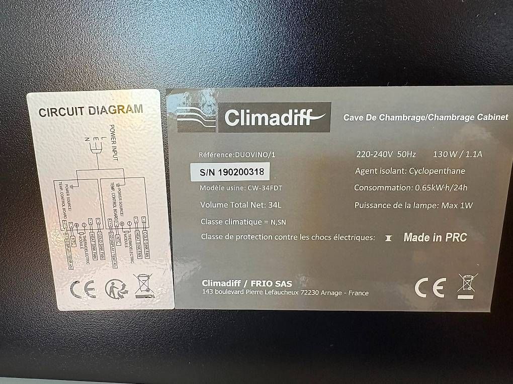 Frigoriferi: Cave à vin Climadiff 2 zonesDouble température indépendante – Usato da Bulle venduto da oga_r8mh 1