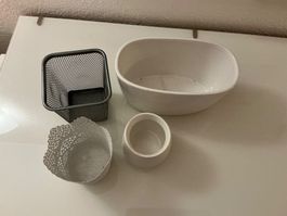 4 Deko Übertöpfe Blumentöpfe weiss Keramik Metall