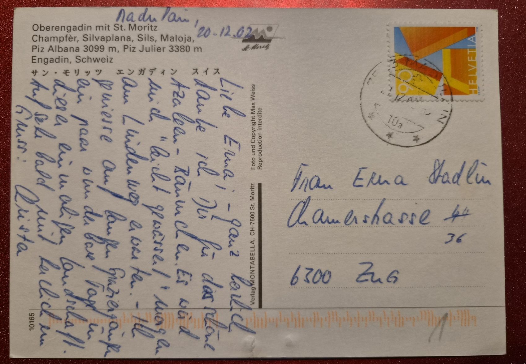 Ansichtskarten: Oberengadin St. Moritz 2002 – Gebraucht aus Melchnau von Fishel 1
