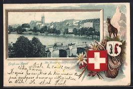 Basel, Alte Rheinbrücke mit Grossbasel,