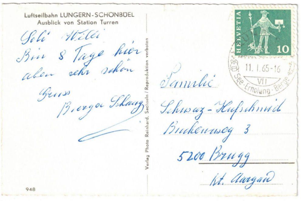 Cartoline postali: Lungern - Luftseilbahn Lungern--Breitenfeld – Usato da Binningen venduto da Mountainrider 1
