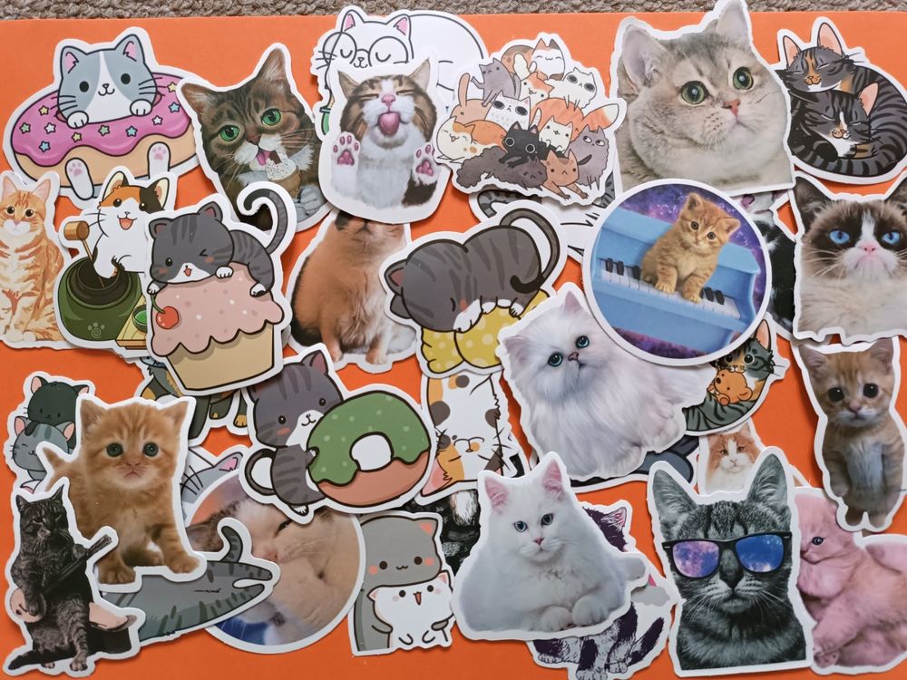 100 Katzen Aufkleber Sticker, 6 Motive, Ca. 3,8 Cm - Lustige Deko Für Mottopartys, Geschenke & Basteln