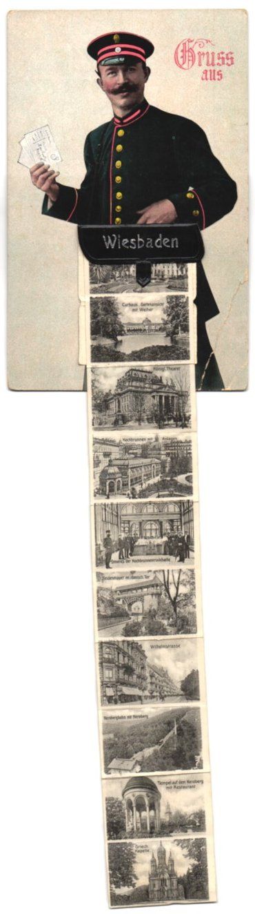 Cartoline postali: Leporello-AK Wiesbaden, Ansichten hinter – Usato da Berlin venduto da bartko-reher