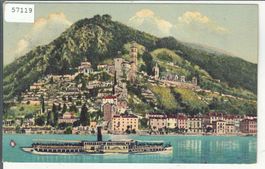 Lago di Lugano - Un saluto da Marcote - Dampfschiff - Litho