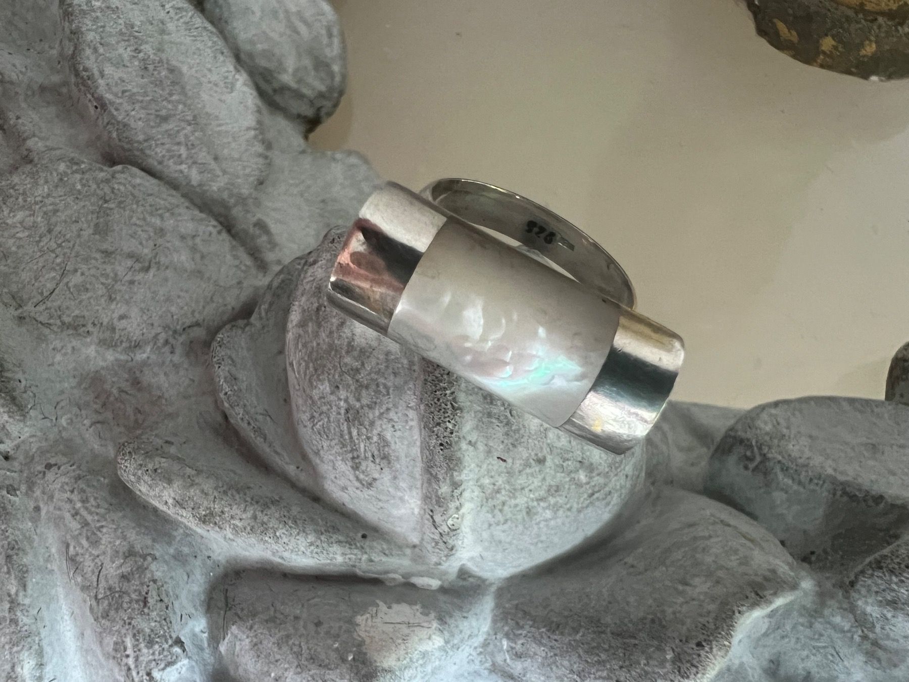 Anelli: Ring one size Silber 925 Perlmutter Art Deco Stil - um 1970 – Usato da Bern venduto da Jiffy 2