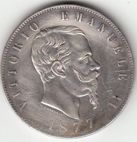 Tutti le monete: Italien -- 5 Lira 1877 – Usato da Gossau SG venduto da Gallus00