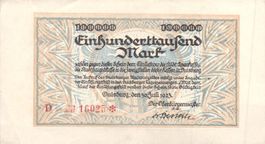 Duisburg 100000 Mark 30.07.1923 VZ-VZ+ Reihe D