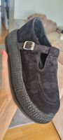 Black Suede leather T-Strap Platform Shoes Size 37