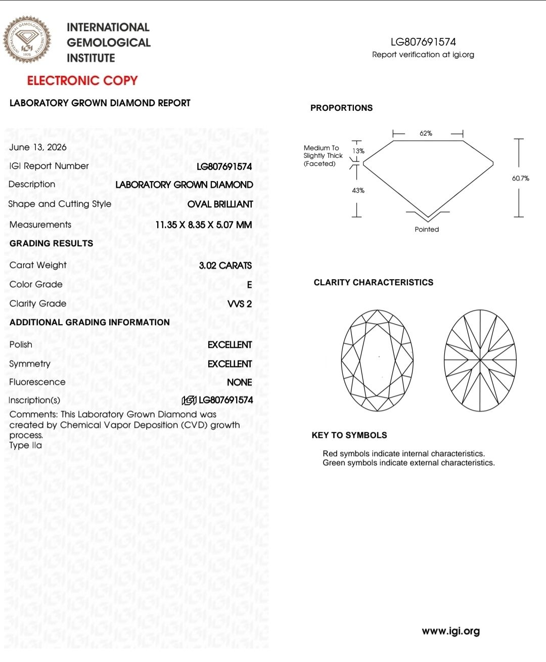 Edelsteine:  3.02 ct IGI Lab Diamant E/VVS2 - Oval Brilliant – Neu (gemäss Beschreibung) aus Goldach von dio_hhl5 1