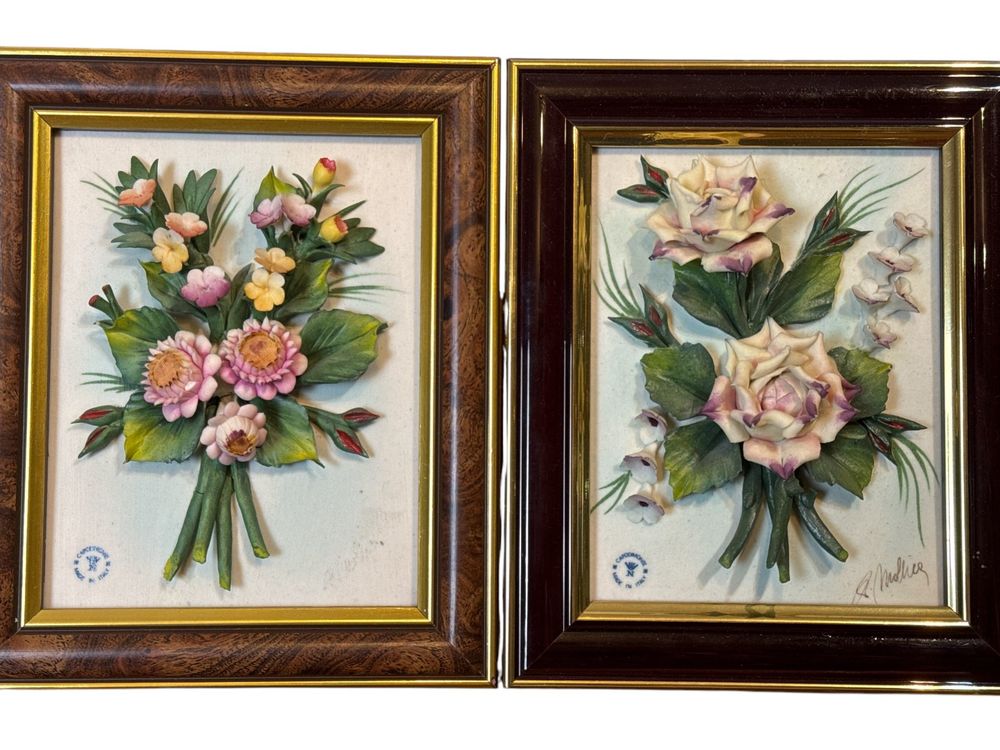 Tableau rococo baroque vertical en céramique Capodimonte – La cascade des fleurs royales