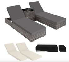 2 Aluminium Polyrattan Sonnenliegen + Tisch - Gratis Versand