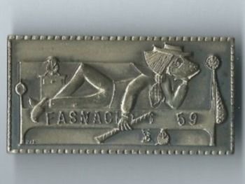 Basler Plaketten & Abzeichen: Fasnachtsplakette Basel, "Blaggedde" 1959 (Silber) – Gebraucht aus Zürich von t24_de