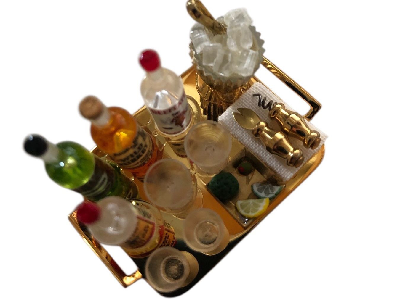 Puppenhäuser & -möbel: exclusive 1:12 Miniaturen "Bar-Set"  Messing-Tablett – Neu und originalverpackt aus Pratteln von Dollshop 5