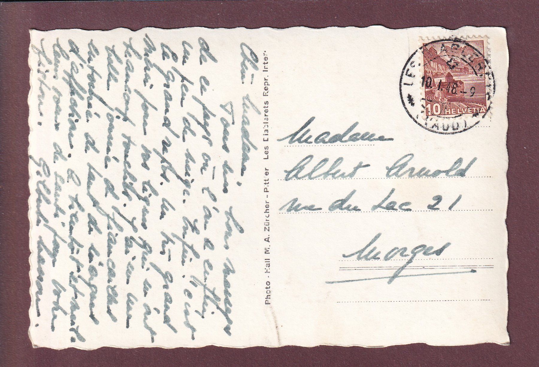Cartes postales: Aux DIABLERETS - 1948 – D'occasion à Pully par nicecards 1