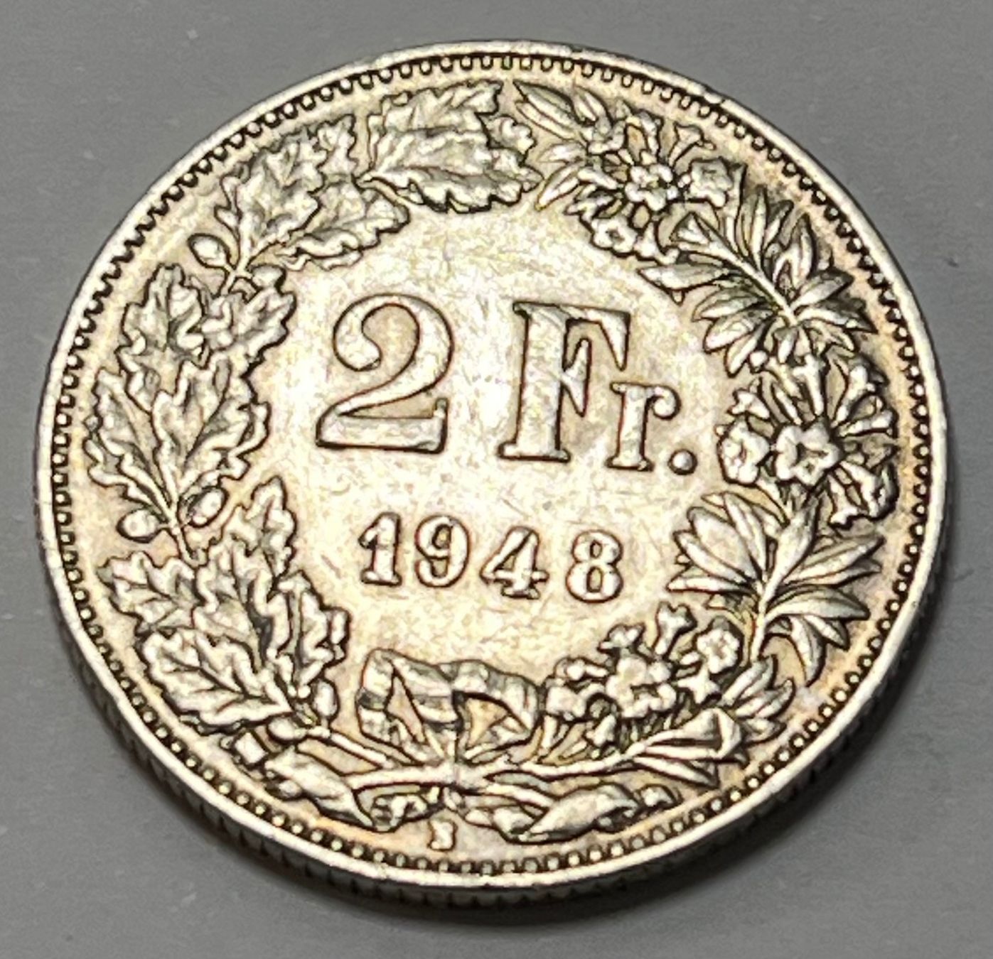 Tutti le monete: 2 Franken - stehende Helvetia - 1948 B – Usato da Dietikon venduto da Numis8953