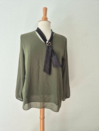 TUNIKA BLUSE OLIV M 38 BROSCHE SCHLEIFE,  TOP ZU JACKE BLAZE