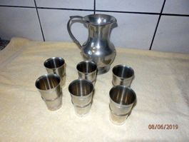 Zinnkrug mit 6 Becher, H.J. Geneve