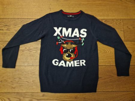 Jungen Pullover dunkelblau Grösse 146-152 Weihnachts Motiv