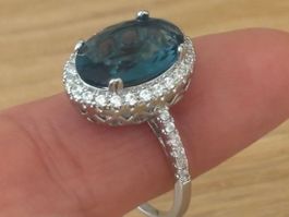 Luxus Elegante Gr.19/9 Ring Farbe: Silber /blau Zirkonia