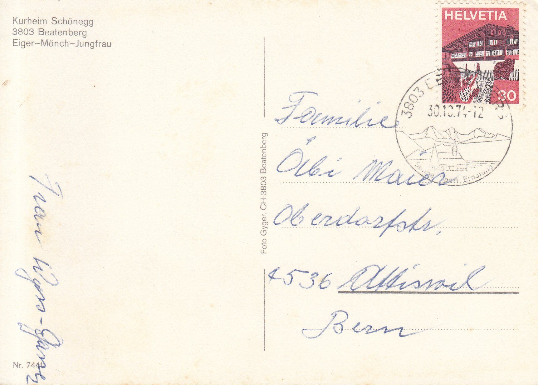 Cartoline postali: Beatenberg Schönegg 1974 – Usato da Bürglen TG venduto da StampGraf 1