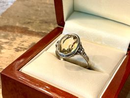 JUGENDSTIL RING SILBER 835 CITRIN UM 1900, GR.54