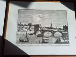 Alte Radierung Florenz, Ansicht Ponte S. Trinita, antik