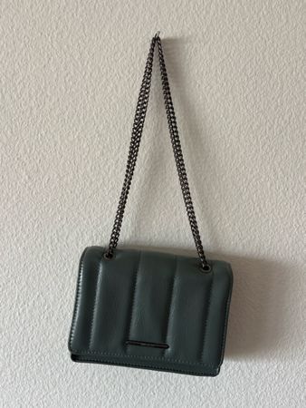 Pull & Bear Grey Teal Quilted Chain Shoulder Crossbody Bag  