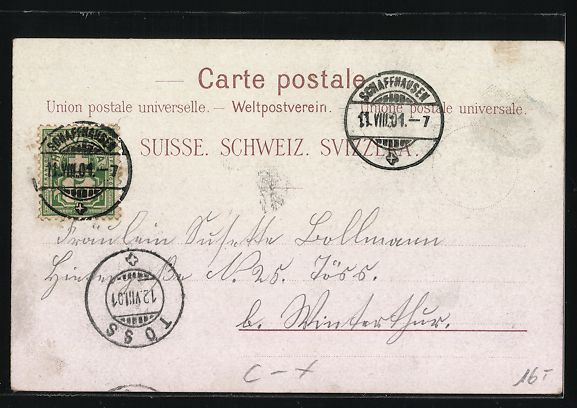 Cartoline postali: Litho Schaffhausen, Ortsansicht mit Br – Usato da Berlin venduto da bartko-reher 1