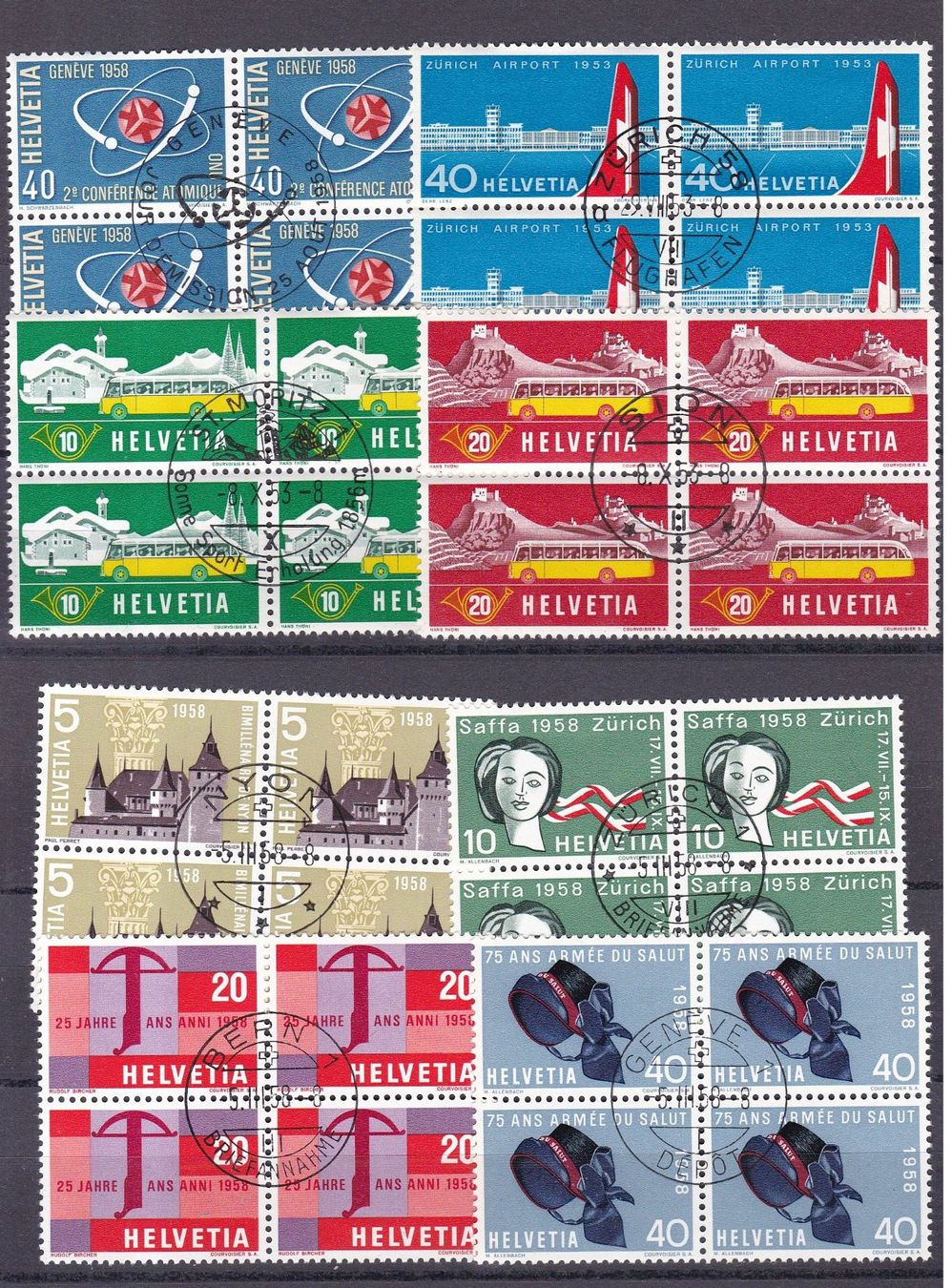Alle Briefmarken: 10 Stk. CH Briefmarken-Steckkarten, Viererblocks etc. – Gebraucht aus Münchwilen AG von Nesar