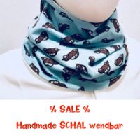 HANDMADE Schlauchschal AUTOS mint-weiss wendbar