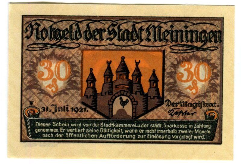 Banconote: Notgeld "30 Pfennig. Meiningen 1921" – Usato da Basel venduto da Butsch5