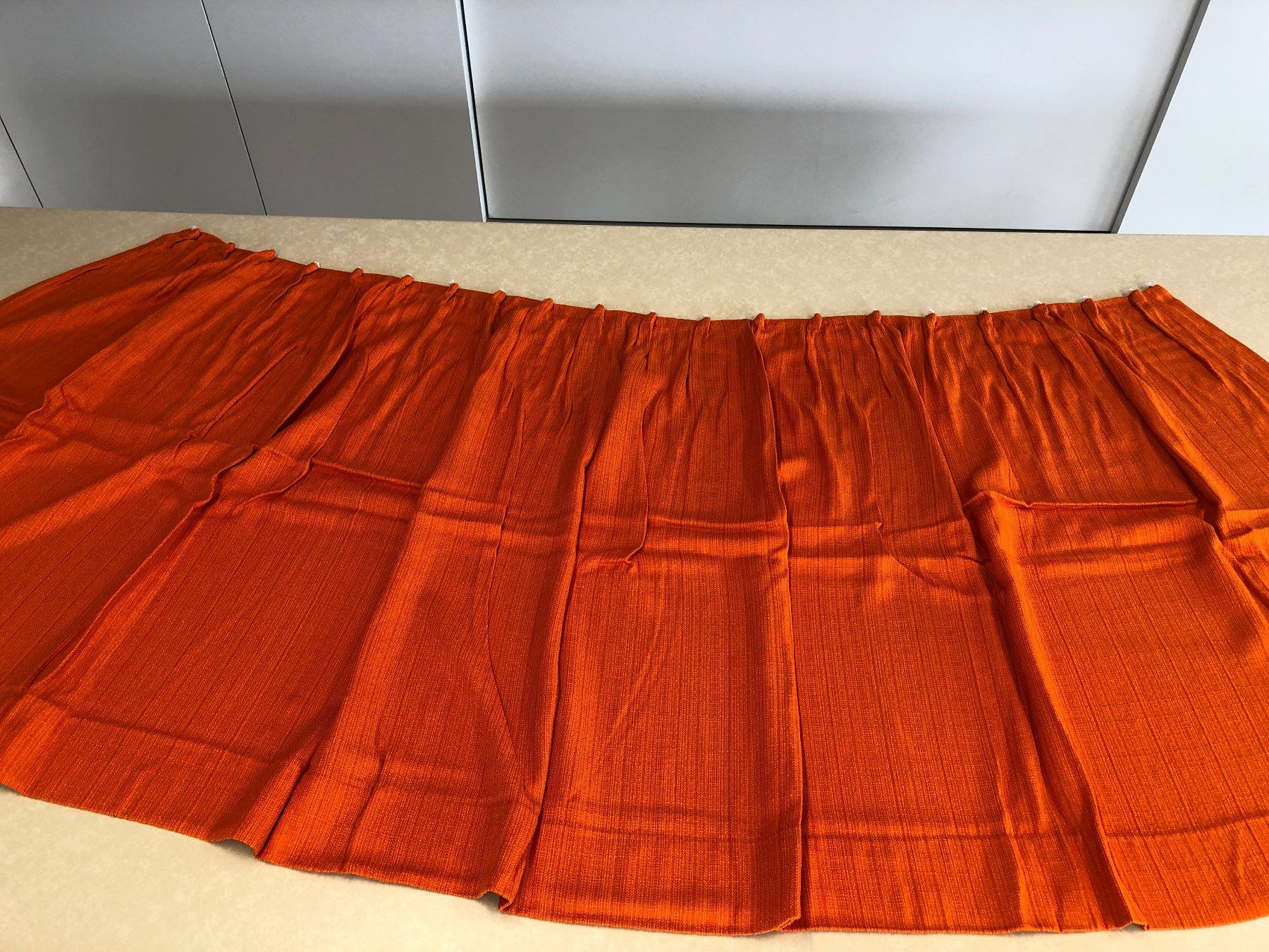 Vorhänge: 4 Übervorhänge orange - Leinen-Woll-Gewebe – Gebraucht aus Balzers von Bastlerherz 1