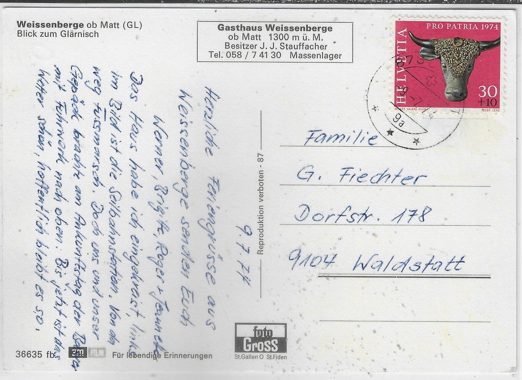 Cartoline postali: Weissenberge ob Matt GL – Usato da Ettingen venduto da Kartenplanet 1