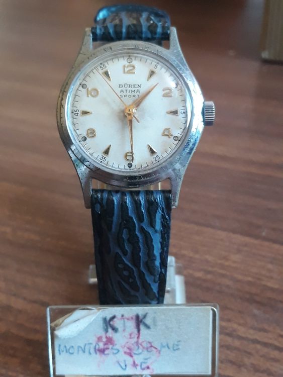 Montre Mécanique Homme BUREN - Remontage Manuel - Fonction Date - Bracelet Cuir - Occasion
