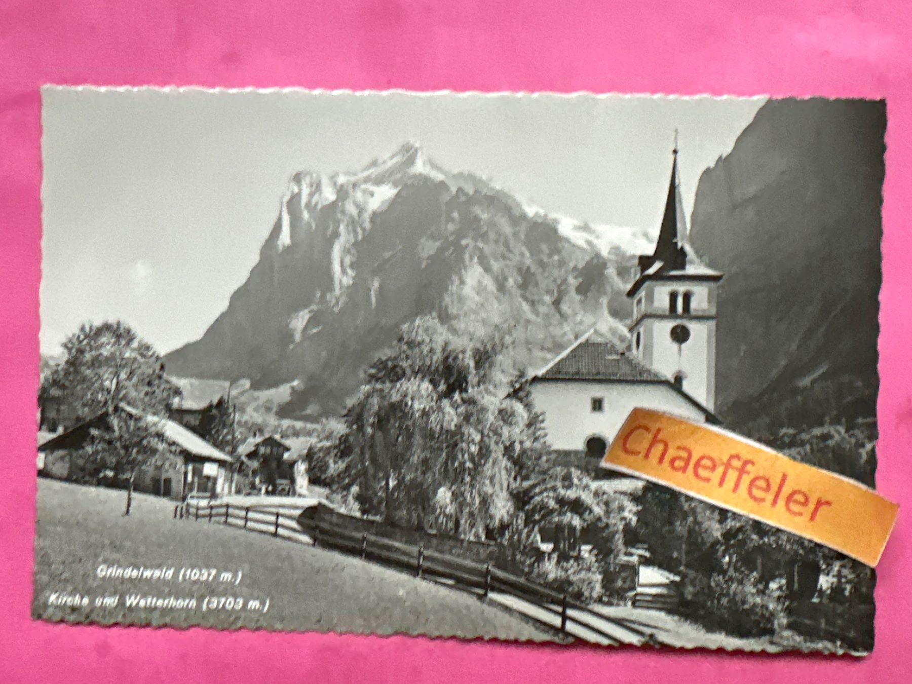 Cartoline postali: Grindelwald, Kirche und Wetterhorn – Usato da Zürich venduto da Chaeffeler